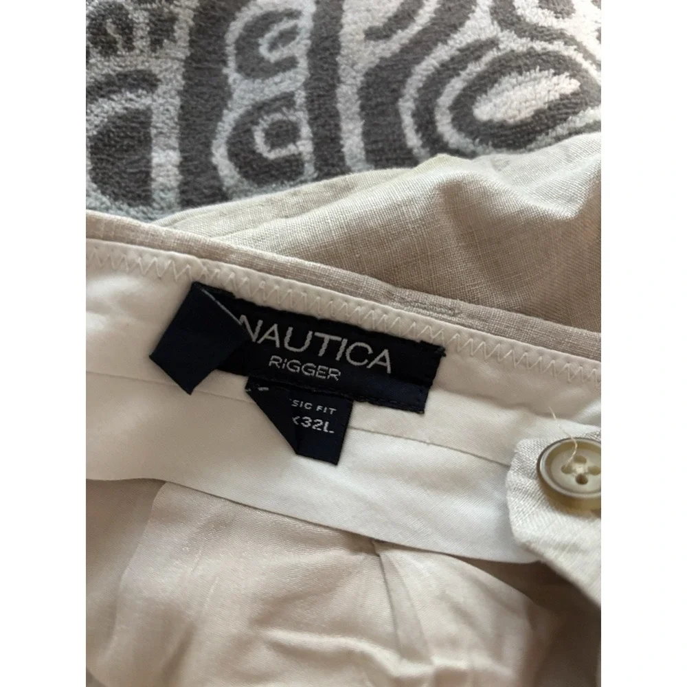 Nautica Rigger Mens 38/32 Beige Classic Fit 100% Linen Pants